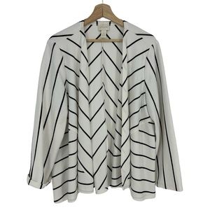 Chico’s Striped White Black Cardigan Open Front Stretch Sweater